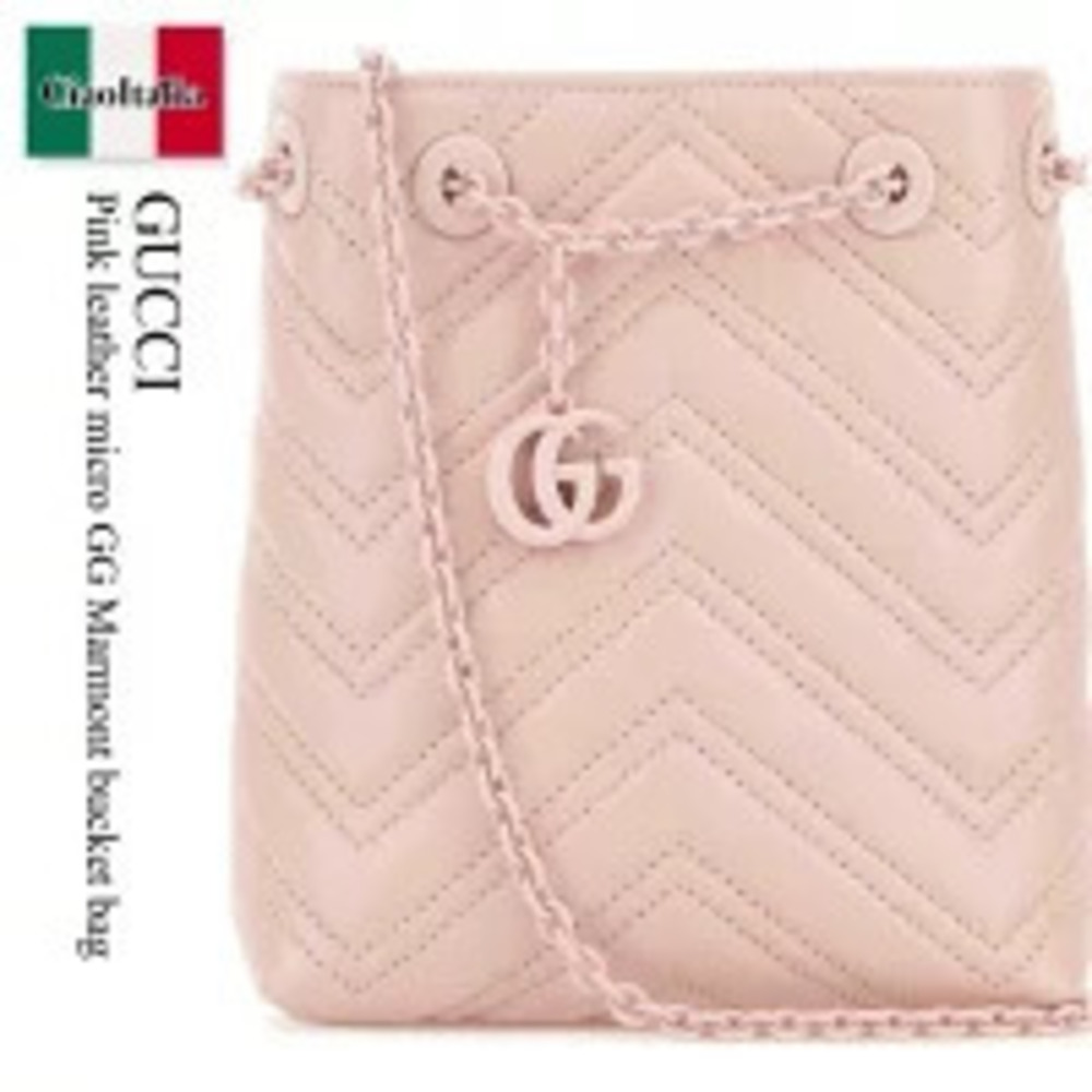 Gucci Bag Handbag Pink Leather GG Marmont Bucket Shoulder Pouch